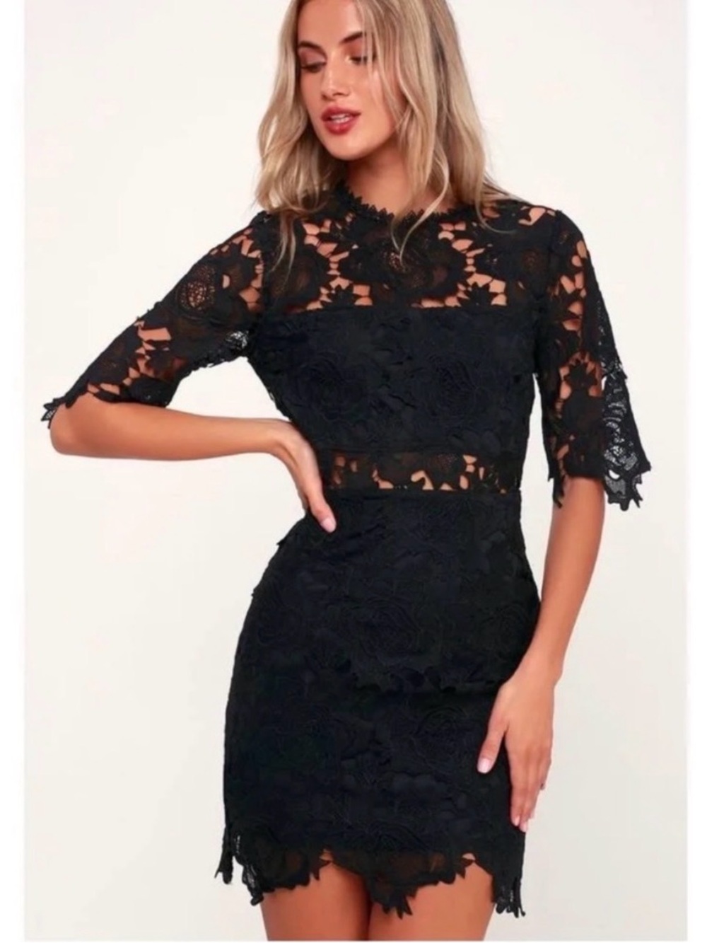 NWT Lulus Black Lace Crochet Mini Dress - Medium